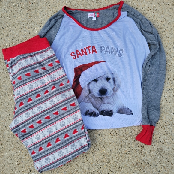 "Santa Paws" Christmas 2-Piece Pajamas Set - Size Medium (Excellent Condition) - Picture 1 of 14